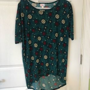 LulaRoe Irma Christmas Print Decor XXS High Low Short Sleeved